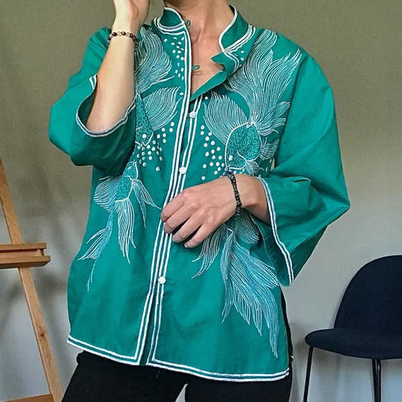 Vintage Teal Embroidered Tunic Top - Picture 4 of 14